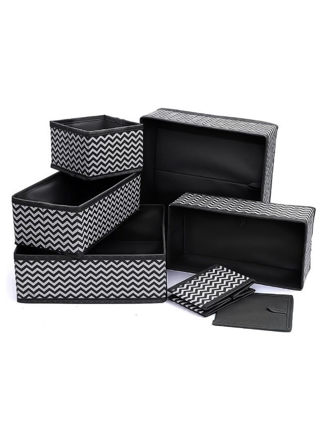 زيسبرس منظم خزانة قابل للطي من 6 قطع - قاعدة سوداء مع خطوط شيفرون بيضاء، 2 درج صغير + 2 متوسط ​​+ 2 كبير - مثالي للملابس الداخلية والجوارب والربطات وملابس الأطفال والمزيد - قماش غير منسوج، مقاوم للرطوبة، متين وموفر للمساحة - Image 1