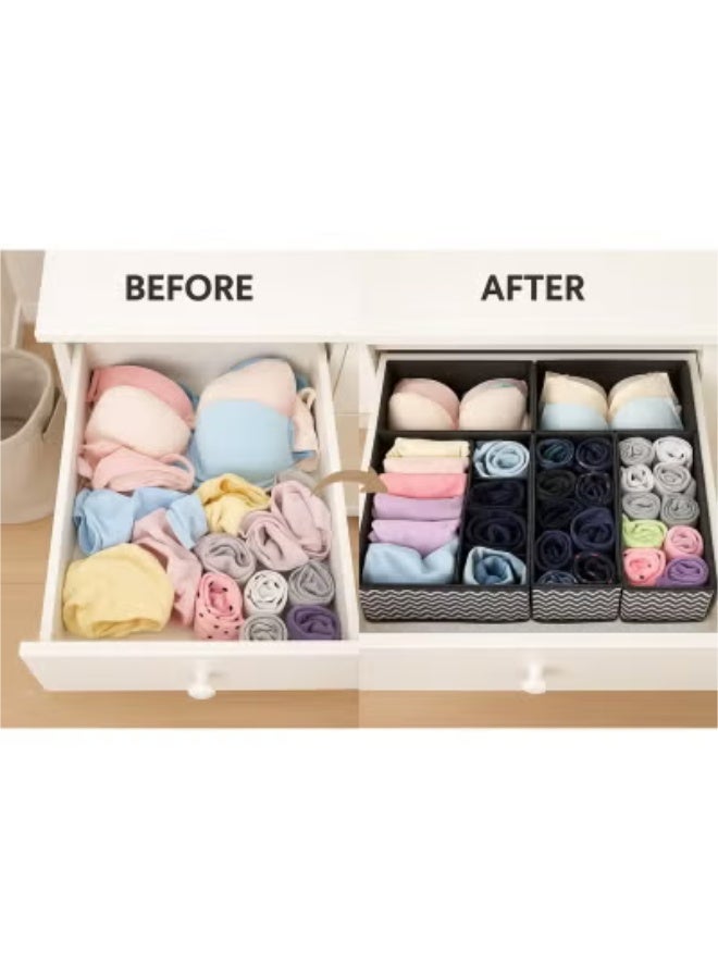 زيسبرس منظم خزانة قابل للطي من 6 قطع - قاعدة سوداء مع خطوط شيفرون بيضاء، 2 درج صغير + 2 متوسط ​​+ 2 كبير - مثالي للملابس الداخلية والجوارب والربطات وملابس الأطفال والمزيد - قماش غير منسوج، مقاوم للرطوبة، متين وموفر للمساحة - Image 5