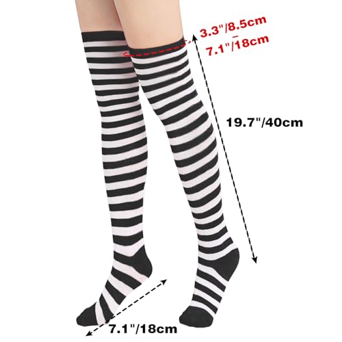 DAZCOS Striped Thigh High Socks Elastic Over The Knee Knit Stockings for Daily or Anime Robber Cosplay (Black+White) - Image 3
