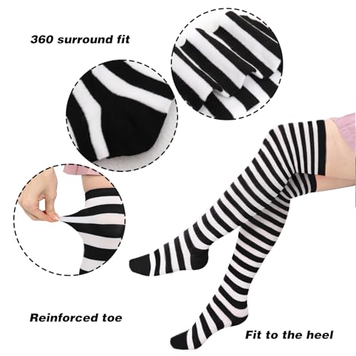 DAZCOS Striped Thigh High Socks Elastic Over The Knee Knit Stockings for Daily or Anime Robber Cosplay (Black+White) - Image 2
