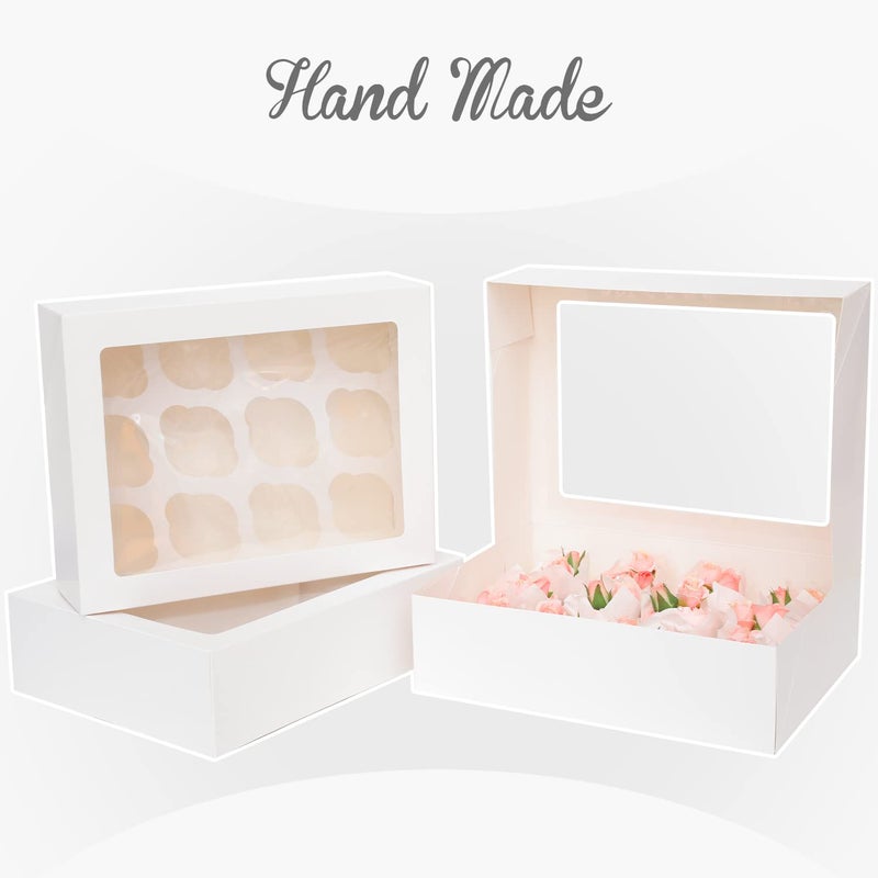 qiqee Auto-pop Up Cupcake Boxes with Window White 40PCS 12 Count Cupcake Box 13"x10"x3.5" Cupcakes Carrier, 12 Cupcake Containers with 2 rolls of pink ribbons - Image 3