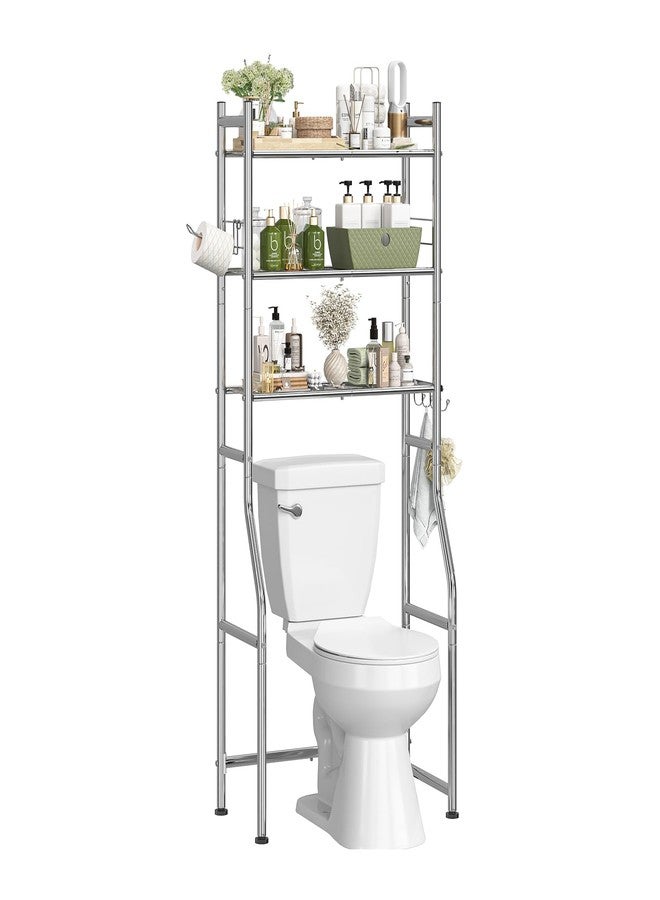 Simple Trending 3 Tier Over The Toilet Rack, Bathroom Shelves with 4 Hooks and Paper Holder, Bathroom Stand Organizer Space Saver, Chrome - Image 2