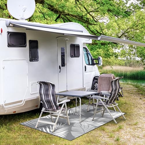 GENIMO Outdoor Rug 3' x 5' Waterproof for Patios Clearance, Reversible Outdoor Plastic Straw Camping Rug Carpet, Large Area Rugs Mats for RV, Camper, Deck, Balcony, Porch, Beach, Picnic, Grey&White - Image 4