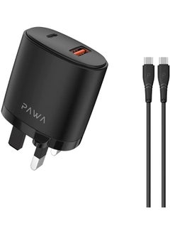 Pawa Wall Charger PD + QC3.0 20W UK with Type-C to Type-C Cable / Portable & Elegant / Wide Compatibility - Black  - Image 1
