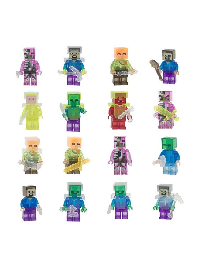 عام مجموعة لعب صغيرة من الطوب من ماين كرافت متوافقة مع الطوب الآخر 16 مجسما صغيرا من الكريستال هدية للأولاد بعمر 6 سنوات