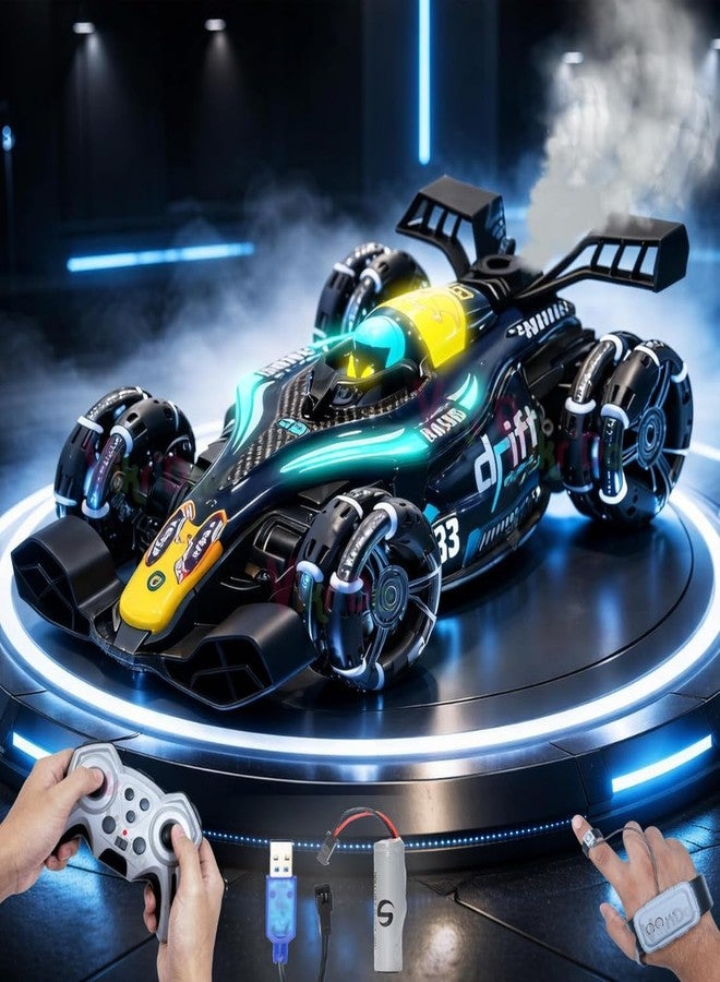 VikriDA RC 4x4 Formula F1 Drift Smoke Car Toy | 1:14 Scale 2.4Ghz Hand Sensor Gesture Control Sports Racing Car 360° Rotation 3 Lights Music Spin Stunt Remote Control Cars. - Image 1