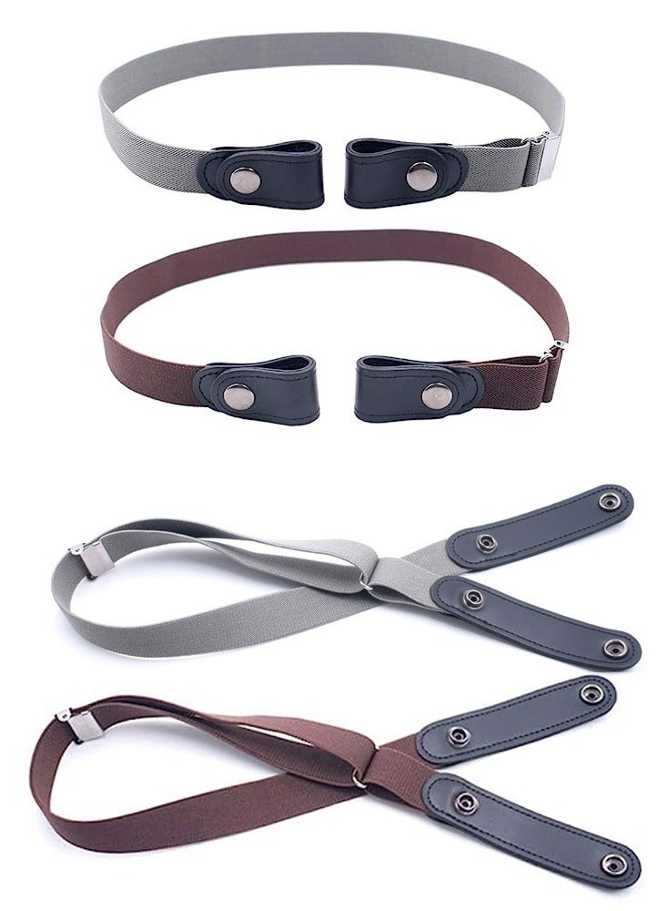 SYOSI Elastic Waist Chain Belts No Buckle Stretch Belt Adjustable Invisible Belt Elastic Belt No Bulge No Hassle Buckle free Pant Belt for Jeans Dresses Women Or Men 2pcs Grey Coffee - Image 1