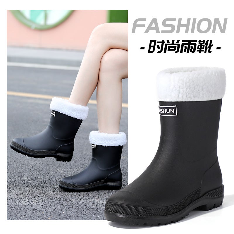 New 2023 Rain Boots Ladies Mid-Tube Rain Boots Edging Wear-Resistant Lightweight Wading Shoes Kitchen Rubber Shoes - Image 5