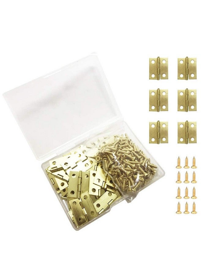 Juland 50 Pieces Mini Copper Hinges Retro Brass Hinges with 200 Pieces Replacement Screws for Wooden Box Jewelry Chest Box Cabinet DIY Accessories (18 x 15mm) - Image 1