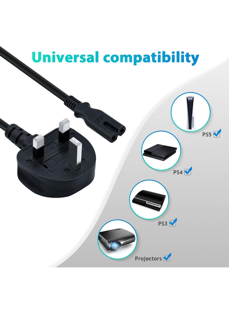 GUDOO كابل طاقة 1.5M UK (IEC320C7 إلى BS 1363) سلك طاقة C7 Figure 8، كابل طاقة PS4، سلك Kettle/سلك طاقة متوافق مع Samsung LG Philips Toshiba TV/Printer/PS4/PS3/PS5 - Image 3