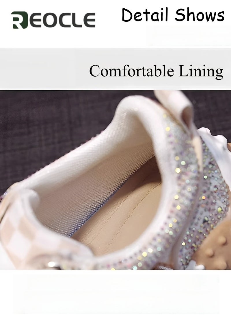 ريوكل حذاء رياضي نسائي سميك بنعل سميك مع أحجار الراين حذاء رياضي كاجوال شبكي جديد مريح برباط للمشي - Image 4