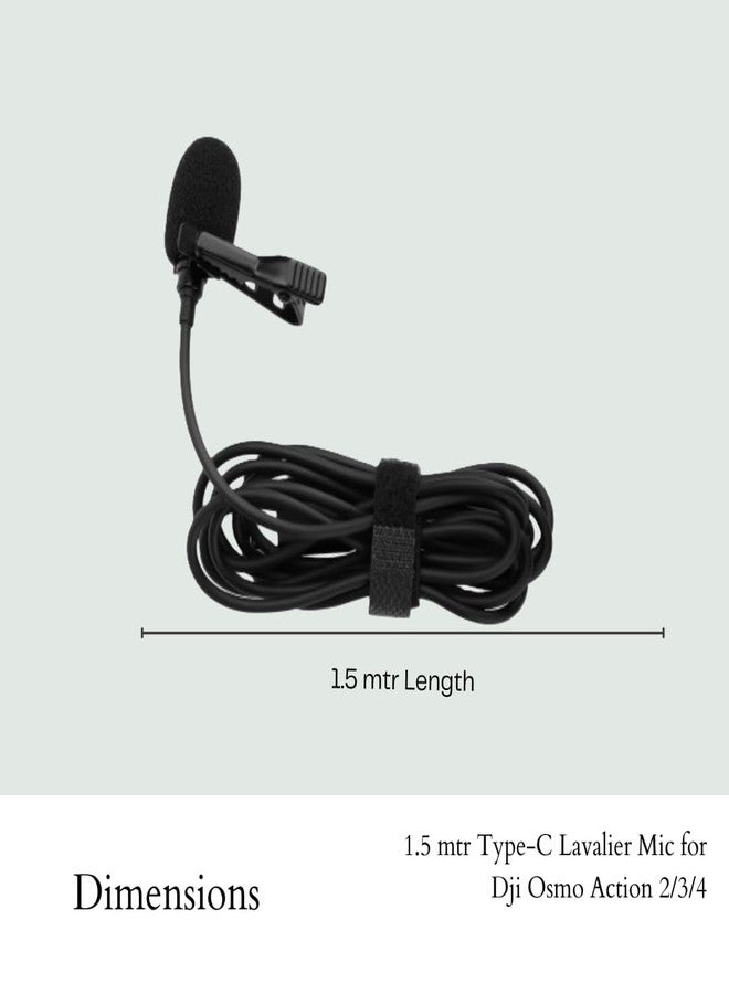 ELFOG Type-C Lavalier Mic,1.5 Mtr Length Suitable for DJI Osmo Action 6/5/4/3,Pocket 3 Sport Camera Accessories Moto Vlogging Helmet Mic - Image 3