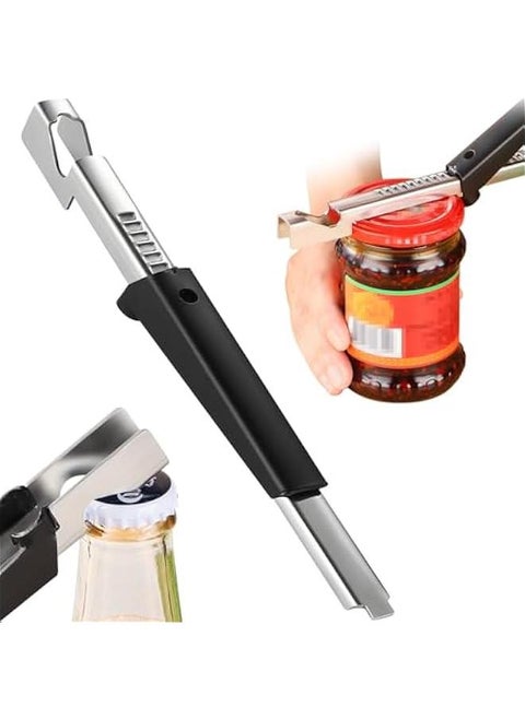 Adjustable Multifunctional Jar Can Opener, Stainless Steel Can Opener with Jar Gripper, Comfortable Grip Jar Lid Opener for Weak Hands, Seniors Arthritis, Manual Lid Gripper multitool Opener