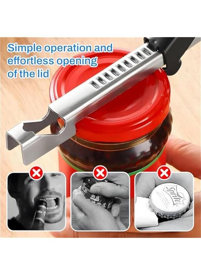 Adjustable Multifunctional Jar Can Opener, Stainless Steel Can Opener with Jar Gripper, Comfortable Grip Jar Lid Opener for Weak Hands, Seniors Arthritis, Manual Lid Gripper multitool Opener