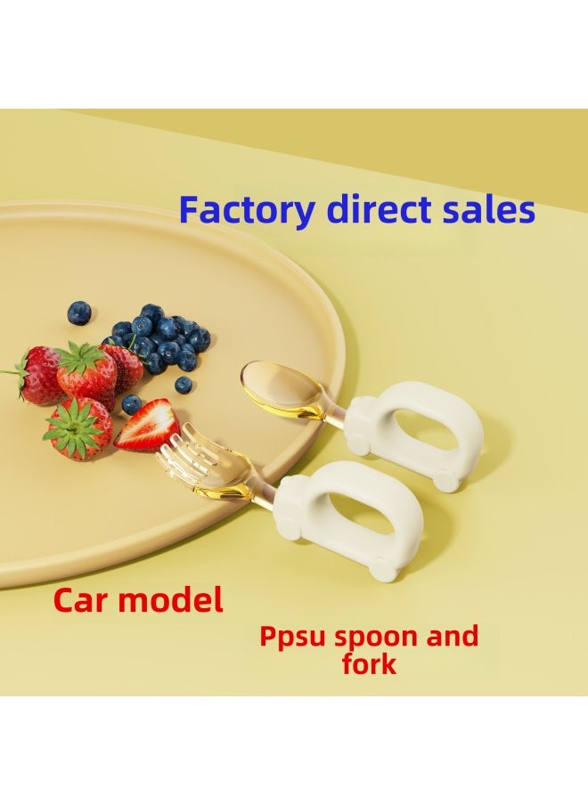 Generic - Baby Car Spoon Fork Baby PPSU Spoon Fork Silicone Short Handle Spoon Children's Training Food Supplement Eating Spoon-Specifications:A Pair Of Spoons And Forks - Image 1