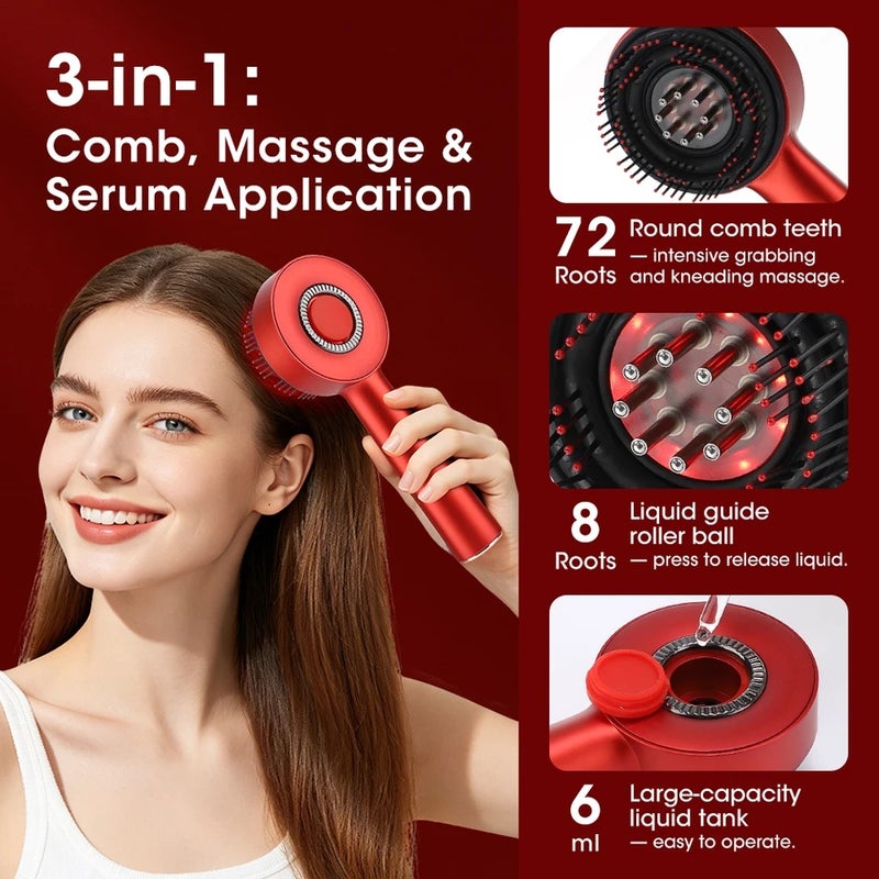 HailiCare Electric Red Light Scalp Massage Comb, 3 Modes USB Rechargeable Hair Scalp Massager with 8 Roller Balls for Scalp Relaxation - Image 3