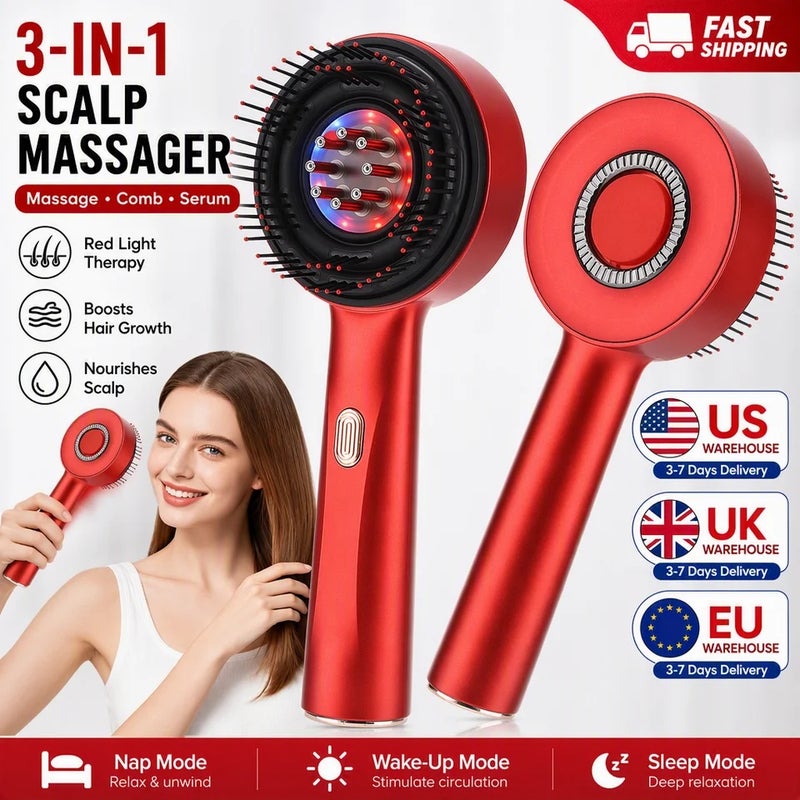 HailiCare Electric Red Light Scalp Massage Comb, 3 Modes USB Rechargeable Hair Scalp Massager with 8 Roller Balls for Scalp Relaxation - Image 1