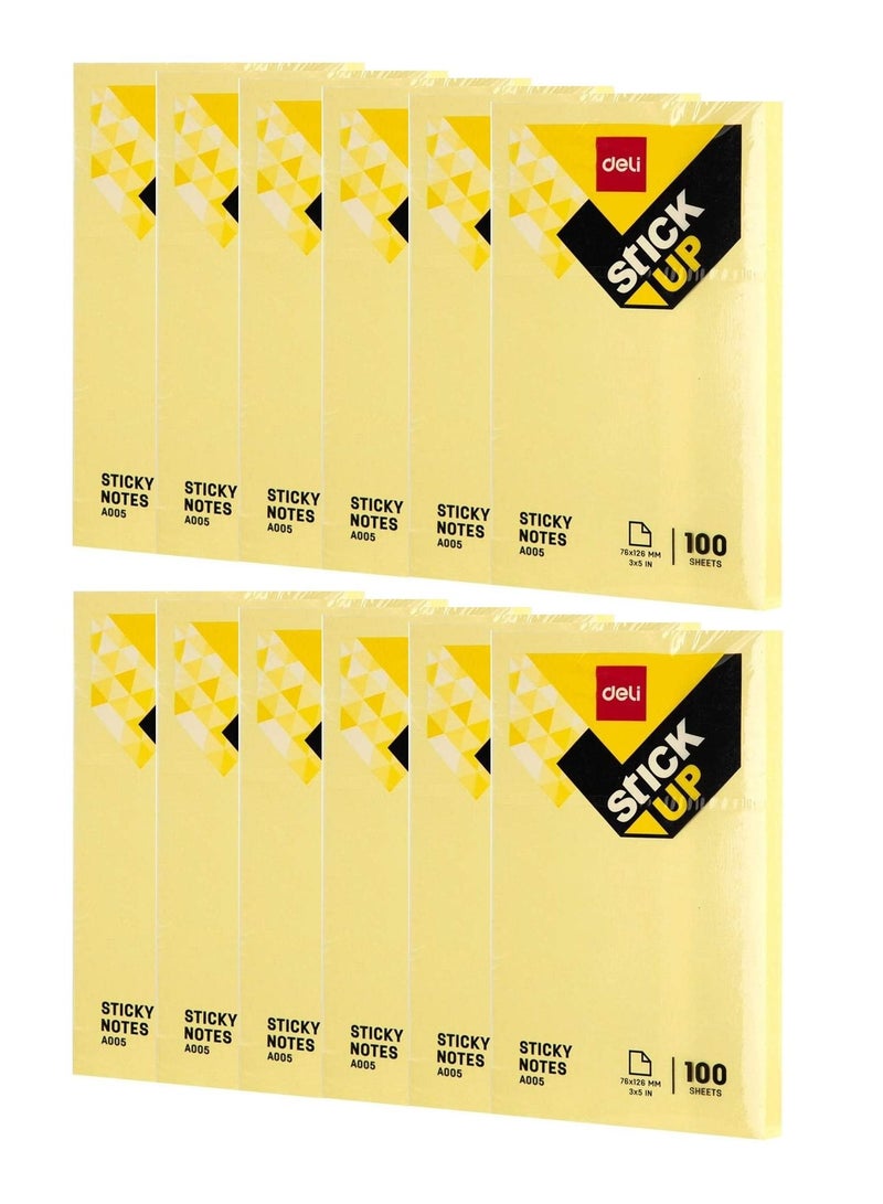 Deli 12-Pad Sticky Notes 3x5 Inch Size Yellow Colour - Image 1