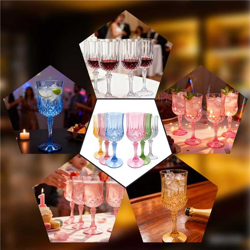 JUSONEY 7oz Vintage Plastic Wine Glasses,Crystal Textured Plastic Goblets,Disposable Wine Glasses for Parties,Weddings,Elegant Events(6-Pink) - Image 5