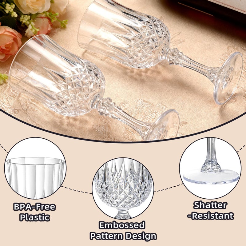JUSONEY 7oz Vintage Plastic Wine Glasses,Crystal Textured Plastic Goblets,Disposable Wine Glasses for Parties,Weddings,Elegant Events(6-Pink) - Image 3