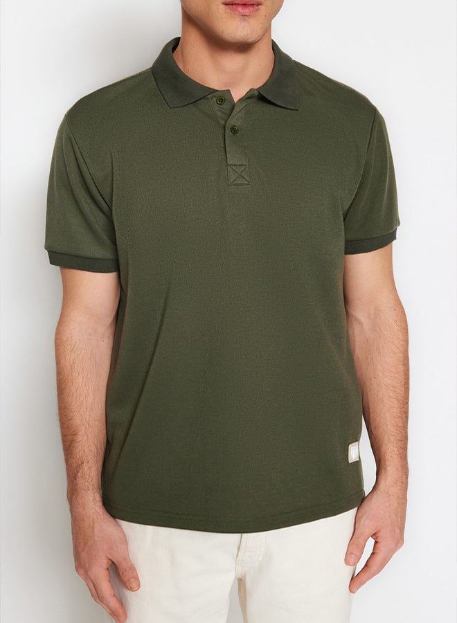 trendyol Limited Edition Khaki Regular/Normal Fit Appliqué Thick Pique Polo Neck T-shirt TMNSS23PO00016 - Image 4