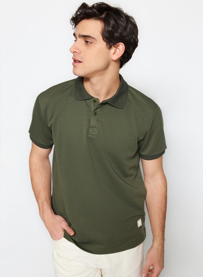 trendyol Limited Edition Khaki Regular/Normal Fit Appliqué Thick Pique Polo Neck T-shirt TMNSS23PO00016 - Image 1