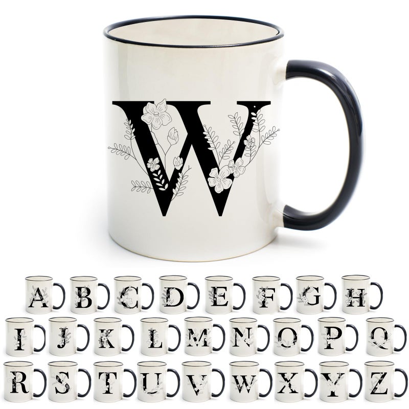 DHQH Monogram Ceramic Coffee Mugs, 11 oz Initial Drinking Cup with Gift Box, Unique Birthday Valentines Day Gifts for Women Wife Mothers Day Grandma Mom Aunt, W - Image 4