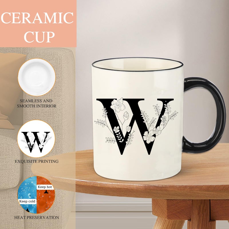 DHQH Monogram Ceramic Coffee Mugs, 11 oz Initial Drinking Cup with Gift Box, Unique Birthday Valentines Day Gifts for Women Wife Mothers Day Grandma Mom Aunt, W - Image 2