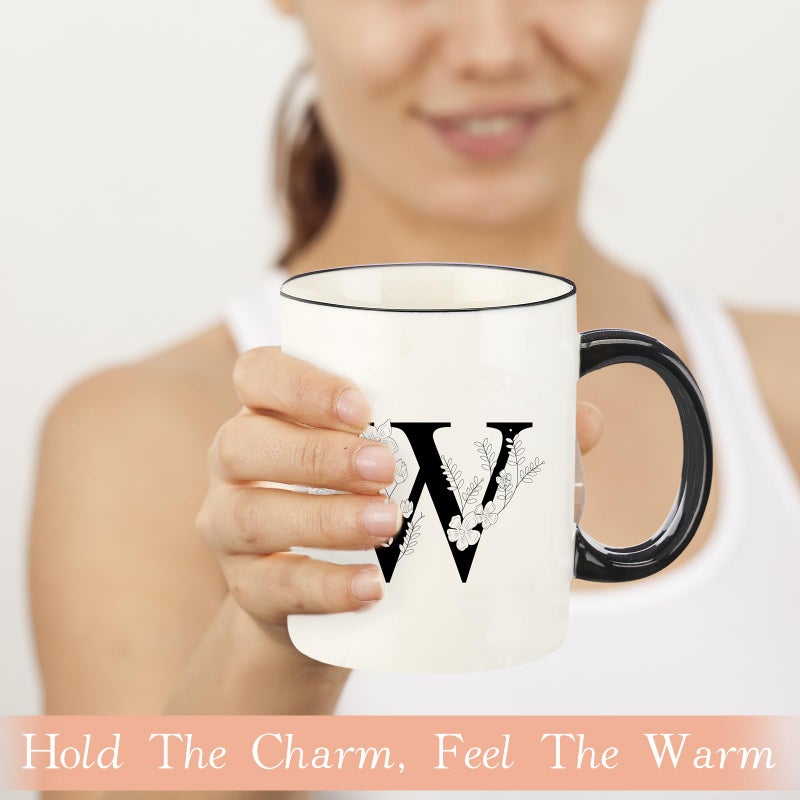 DHQH Monogram Ceramic Coffee Mugs, 11 oz Initial Drinking Cup with Gift Box, Unique Birthday Valentines Day Gifts for Women Wife Mothers Day Grandma Mom Aunt, W - Image 5