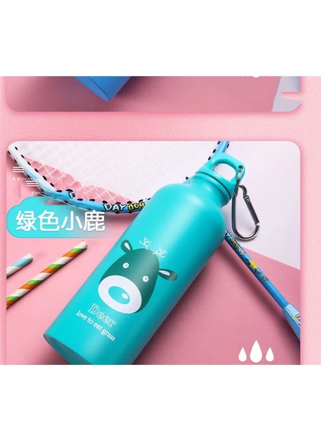 yongsheng Cartoon Animal Water Bottle ， Fitness Stainless Steel Water Bottle Standard Mouth, Carabiner Clip (500ml)  - Image 3