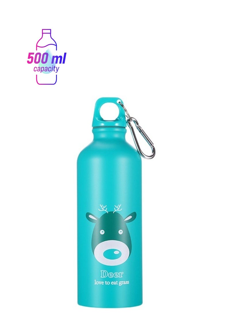 yongsheng Cartoon Animal Water Bottle ， Fitness Stainless Steel Water Bottle Standard Mouth, Carabiner Clip (500ml)  - Image 1