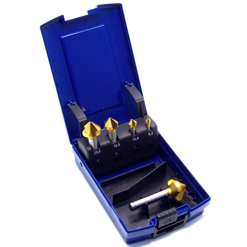 WSH-Tools.de HSS-E 90° Countersink Set 5-Piece U-Flute TiN Coated | Equally Divided Flutes Deburring Chamfer Tool Dubai UAE - Image 1