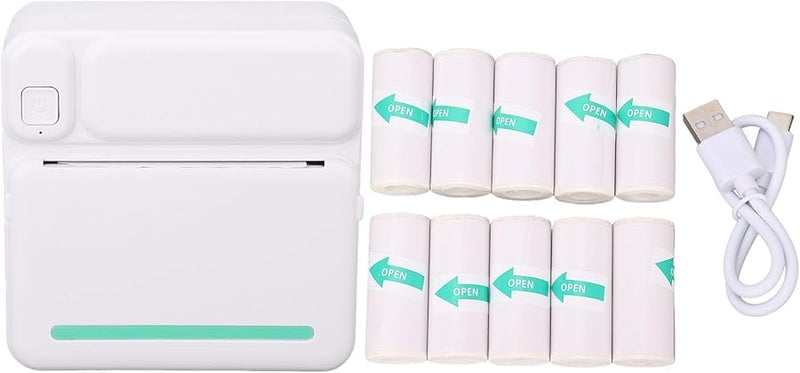 Portable Thermal Printer with 10 Rolls Adhesive Paper for Label Receipt Notes - Image 1