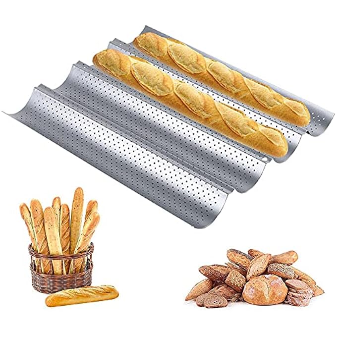 Perforated Baguette Baking Tray French Bread Baking Pan Loaves Loaf Bake Mold Pan 4 Wave Loaves Baking Beginners and Cake Lovers - Image 1