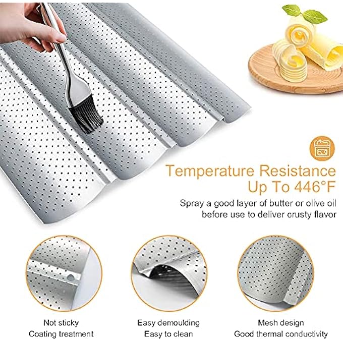 Perforated Baguette Baking Tray French Bread Baking Pan Loaves Loaf Bake Mold Pan 4 Wave Loaves Baking Beginners and Cake Lovers - Image 5