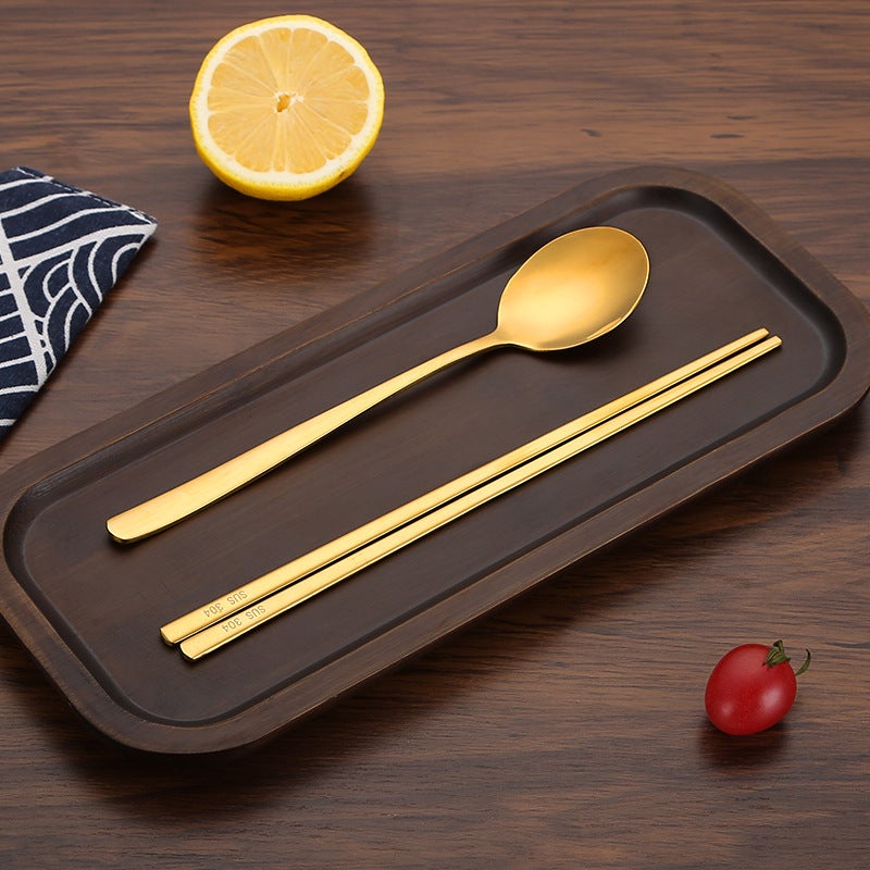 Korean-Style 304 Stainless Steel Chopsticks Spoon Household Non-Slip Korean Chopsticks Flat Solid Gold Chopsticks Square Commercial Cuisine - Image 5