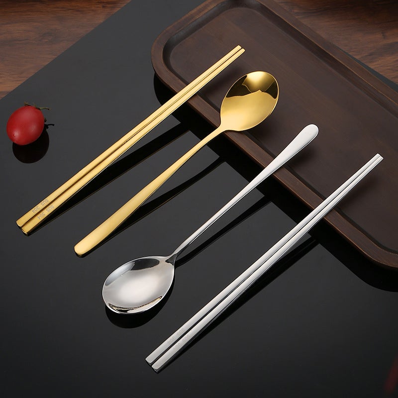Korean-Style 304 Stainless Steel Chopsticks Spoon Household Non-Slip Korean Chopsticks Flat Solid Gold Chopsticks Square Commercial Cuisine - Image 2
