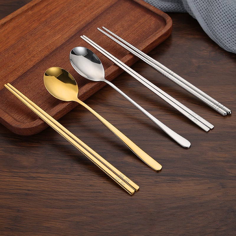 Korean-Style 304 Stainless Steel Chopsticks Spoon Household Non-Slip Korean Chopsticks Flat Solid Gold Chopsticks Square Commercial Cuisine - Image 3
