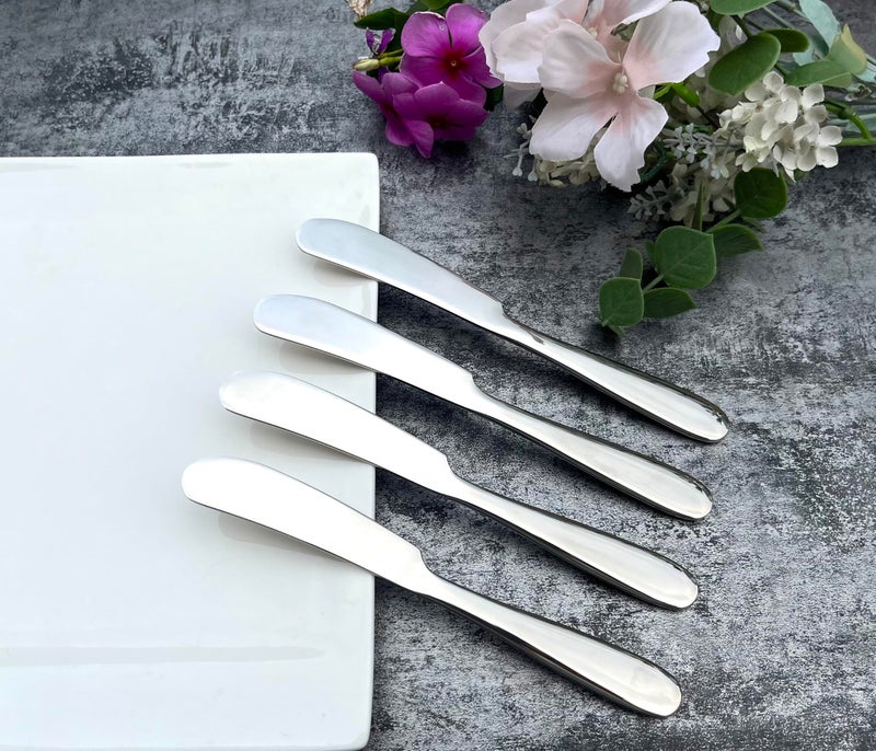 Pretihome 4 Pieces Set Butter knife, Pate Knife Cheese Spreader, Thick and Smooth Handle Food Safety Material Stainless Steel 18/10 SUS 304# for Home Restaurant Party breakfast (Mirror)  - Image 5