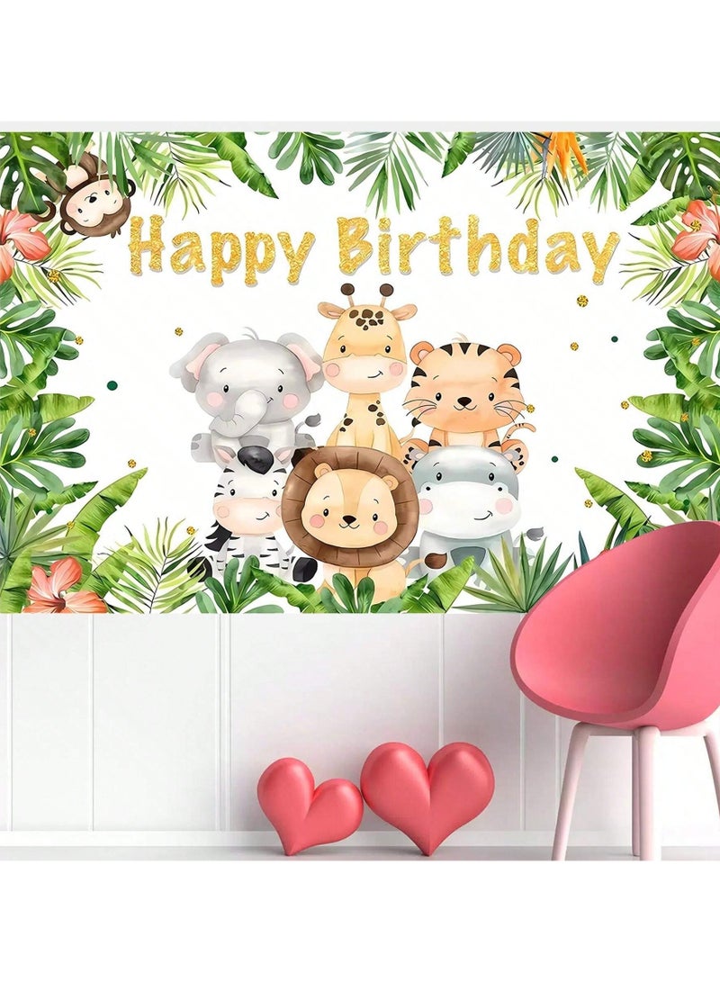 Jungle Animal-Themed Birthday Backdrop Decoration, Suitable for Birthday Parties and Special-Themed Celebrations – Size: 210 x 150 cm. - Image 3