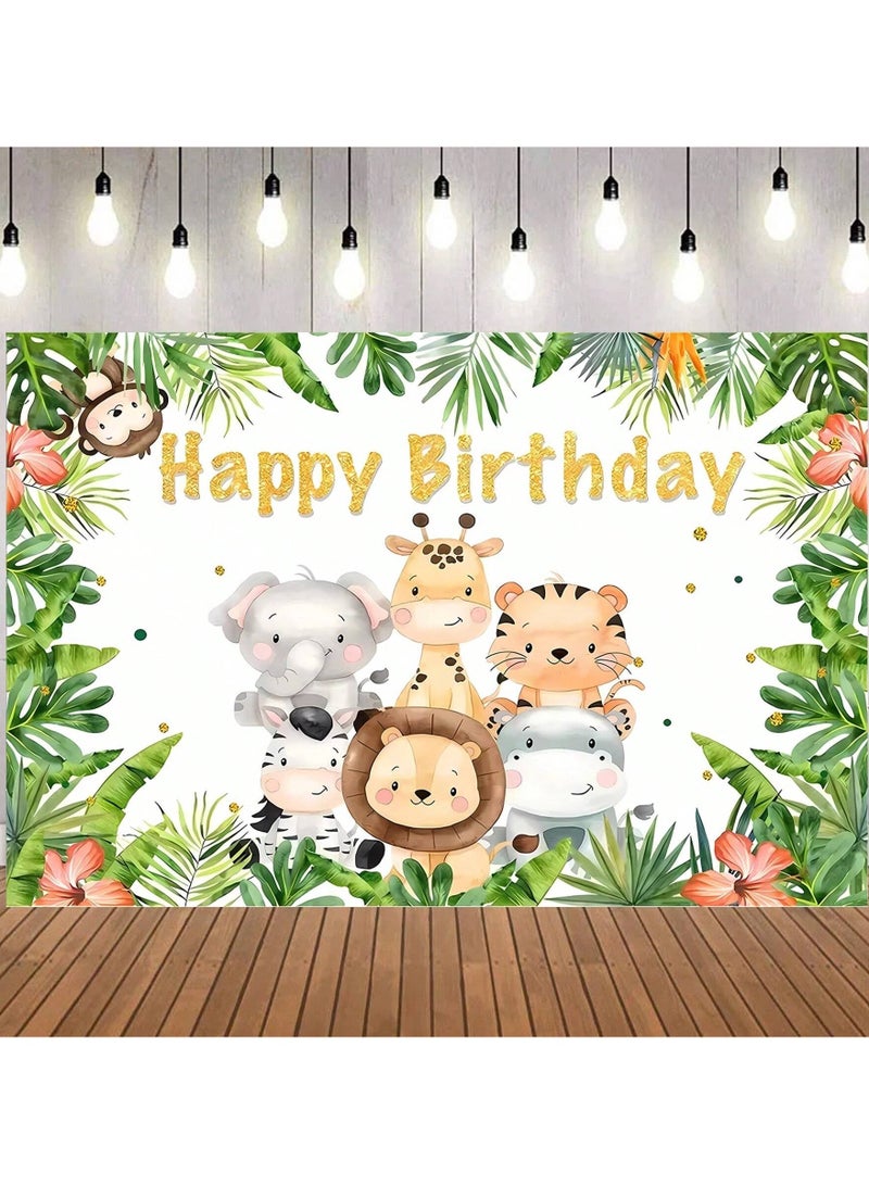 Jungle Animal-Themed Birthday Backdrop Decoration, Suitable for Birthday Parties and Special-Themed Celebrations – Size: 210 x 150 cm. - Image 1