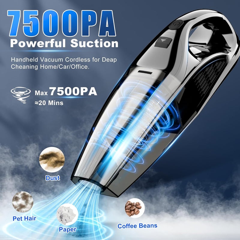 Upbooz Handheld Vacuum Cordless Rechargeable Portable Car Vacuum, 7500Pa Powerful Suction Mini Hand Held Vacuum, 670ML Cup Lightweight Small Vacuum Cleaner for Car/Office/Home, Pet Hair - Image 2