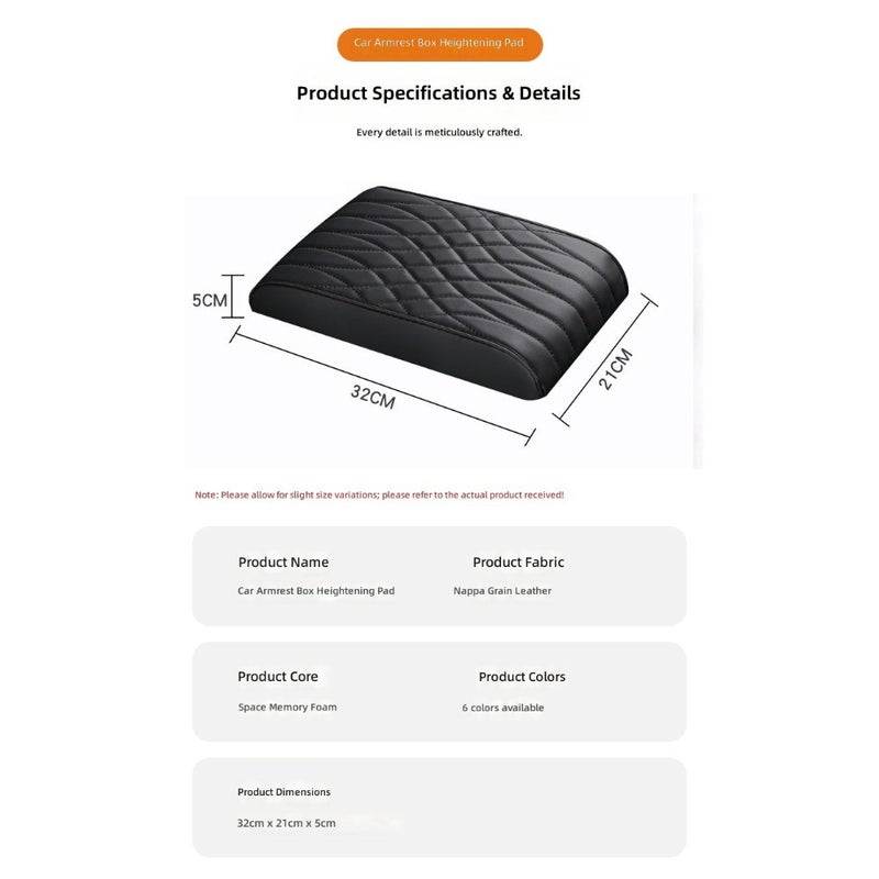 Classic Black MC Car Armrest Cushion - Premium Leather and Memory Foam Design - Image 2