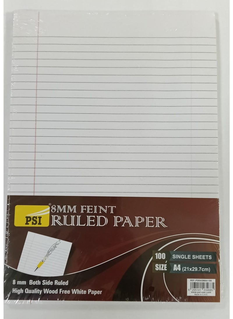 PSI 8mm Feint Ruled Paper A4 Pack of 100 Sheets - Image 2