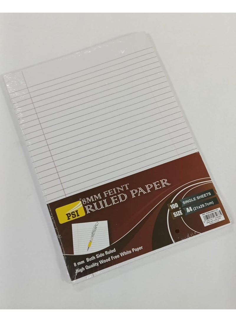 PSI 8mm Feint Ruled Paper A4 Pack of 100 Sheets - Image 1