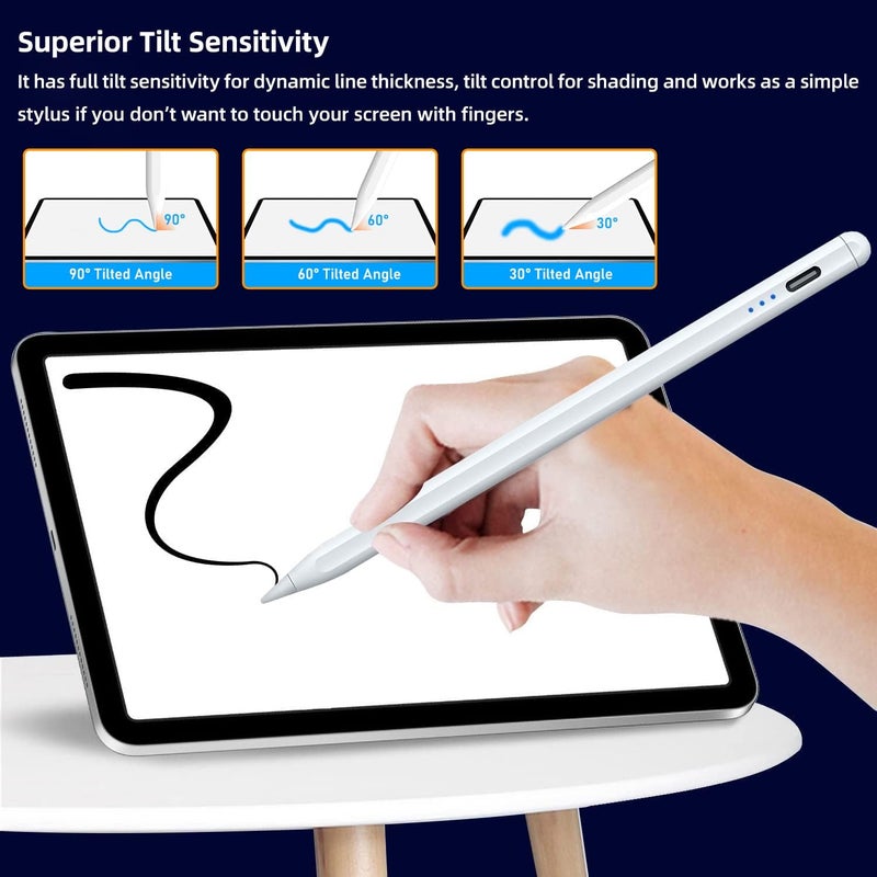 Stylus Pen Replacement for iPad 9th&10th Gen, 2X Fast Charge Replacement for Apple Pen for 2018-2025, Stylus Pen Replacement for Apple Pro 11/12.9 3/4/5 Gen, Mini 5/6, 6/7/8, Air 3/4/5, White - Image 4
