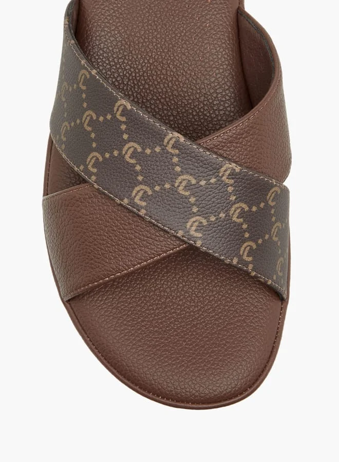 Le Confort Women Monogram Print Cross Strap Slip-On Sandals