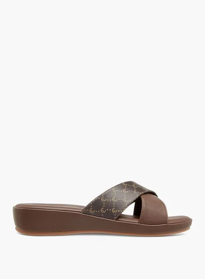 Le Confort Women Monogram Print Cross Strap Slip-On Sandals