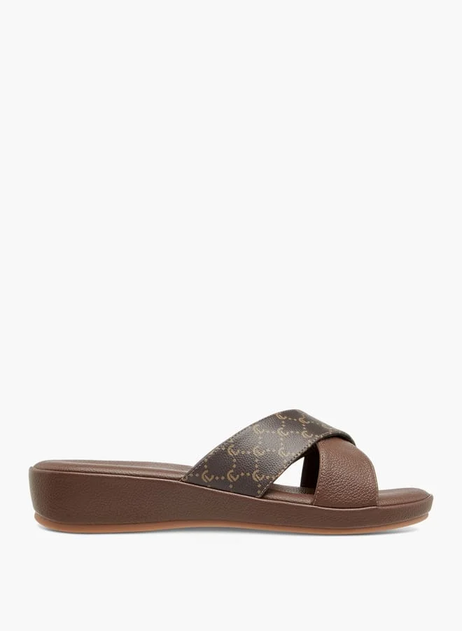 Le Confort Women Monogram Print Cross Strap Slip-On Sandals