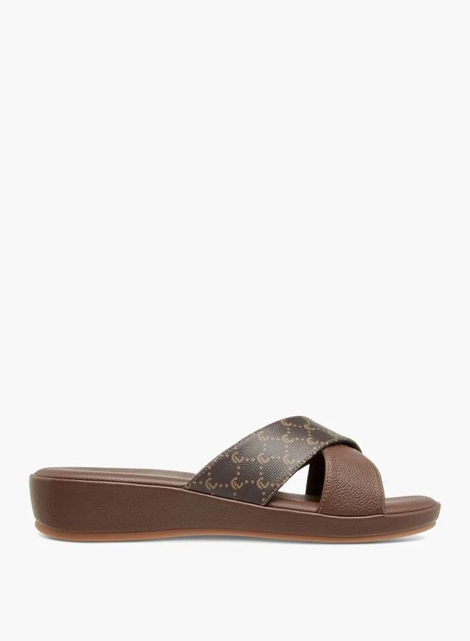 Le Confort Women Monogram Print Cross Strap Slip-On Sandals